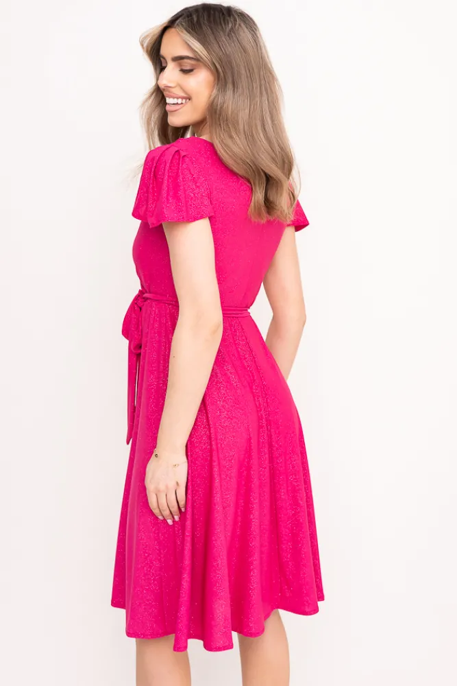 Polski Fuksjowa Sukienka brokatowa GENVELI