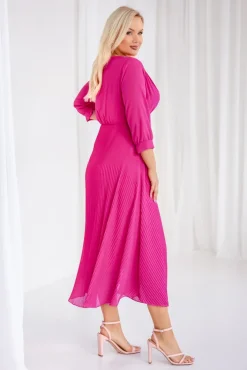Włoski Fuksjowa Sukienka plisowana KEMELI