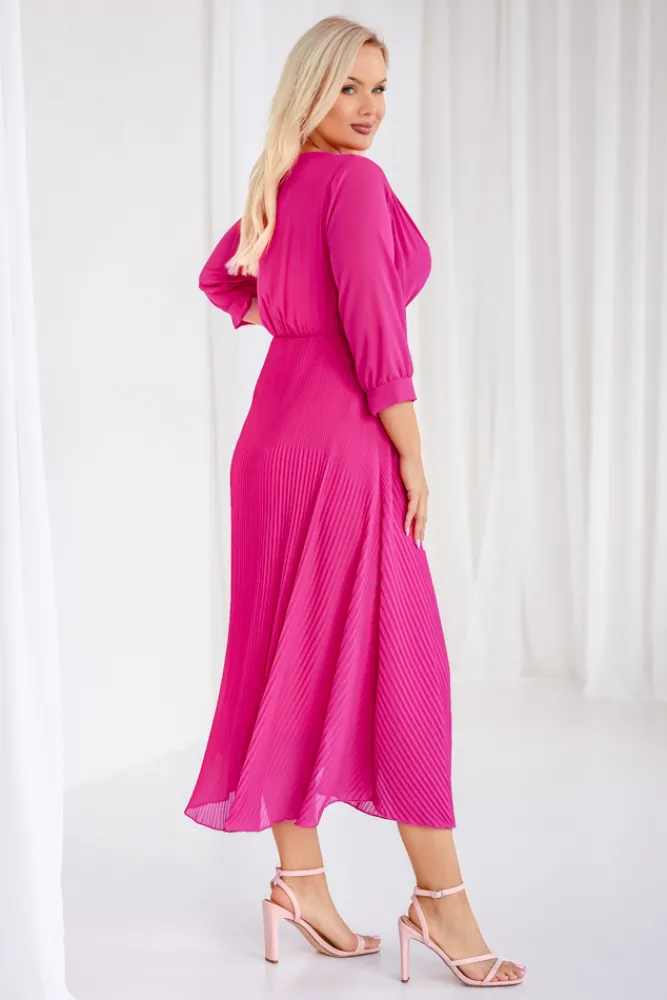 Włoski Fuksjowa Sukienka plisowana KEMELI