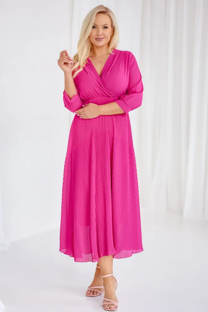 Włoski Fuksjowa Sukienka plisowana KEMELI