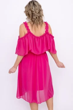 Włoski Fuksjowa Sukienka szyfonowa SEMENTIA