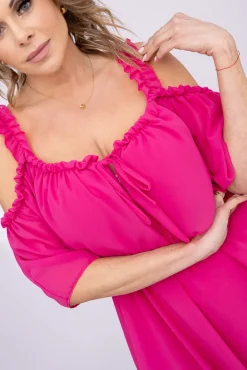 Włoski Fuksjowa Sukienka szyfonowa SEMENTIA
