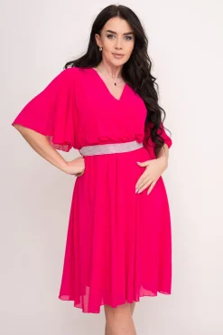 Włoski Fuksjowa Sukienka szyfonowa z paskiem SEMELIA