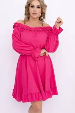 Włoski Fuksjowa Sukienka z falbanką MADELINA