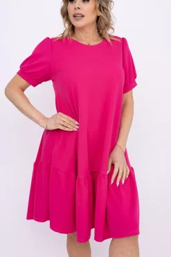 Włoski Fuksjowa Sukienka z falbaną DOLIEN