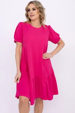 Włoski Fuksjowa Sukienka z falbaną DOLIEN