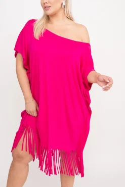 Polski Fuksjowa Sukienka z frędzlami RIVINO