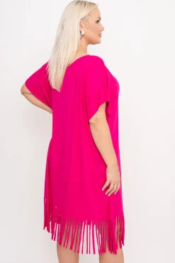 Polski Fuksjowa Sukienka z frędzlami RIVINO