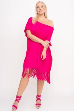 Polski Fuksjowa Sukienka z frędzlami RIVINO