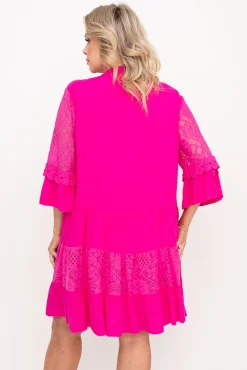 Włoski Fuksjowa Sukienka z haftem TULUZI