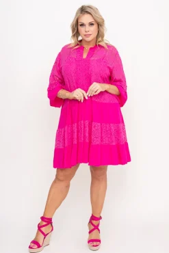 Włoski Fuksjowa Sukienka z haftem TULUZI