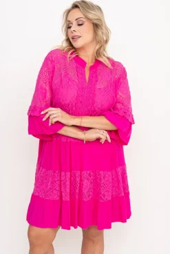 Włoski Fuksjowa Sukienka z haftem TULUZI