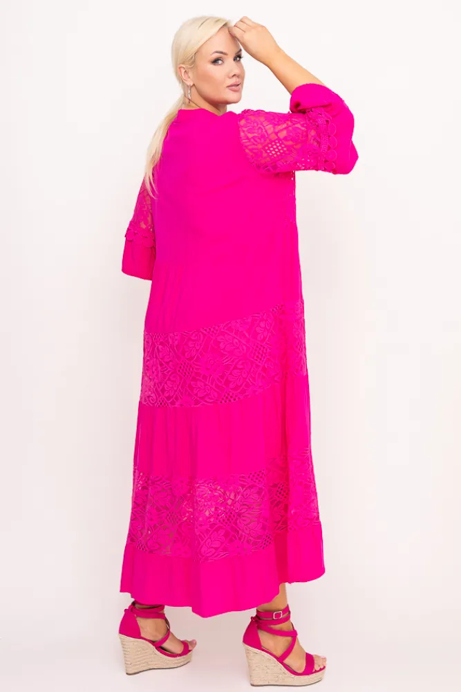 Włoski Fuksjowa Sukienka z haftem VERDINA