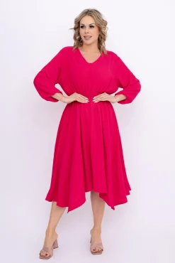 Polski Fuksjowa Sukienka z marszczeniem MILIO