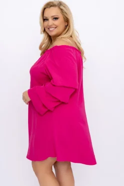 Polski Fuksjowa Sukienka z marszczonymi rękawami LERTIA