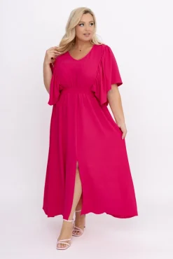 Polski Fuksjowa Sukienka z marszczeniem VELUZINO