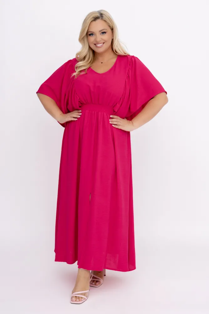 Polski Fuksjowa Sukienka z marszczeniem VELUZINO
