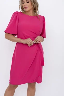 Polski Fuksjowa Sukienka z marszczeniem TORIO
