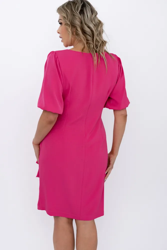 Polski Fuksjowa Sukienka z marszczeniem TORIO