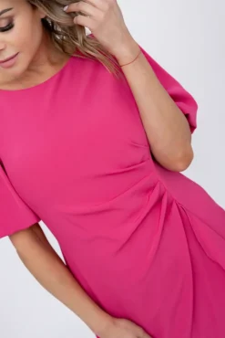 Polski Fuksjowa Sukienka z marszczeniem TORIO