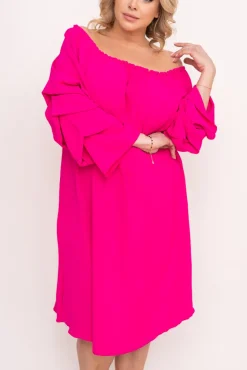 Polski Fuksjowa Sukienka z marszczonymi rękawami ALBEGA