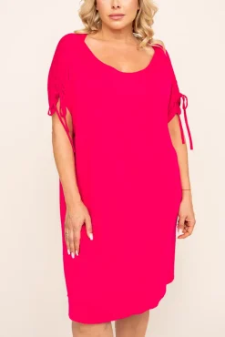 Polski Fuksjowa Sukienka z marszczonymi rękawami PIRESA