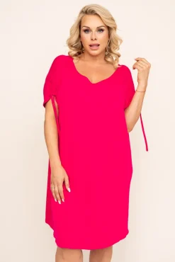 Polski Fuksjowa Sukienka z marszczonymi rękawami PIRESA