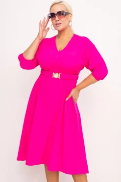 Polski Fuksjowa Sukienka z paskiem GESINA