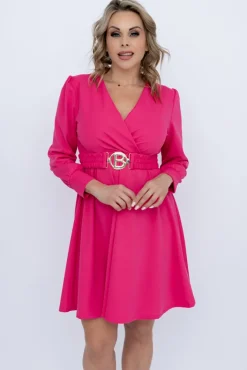 Włoski Fuksjowa Sukienka z paskiem SARMANIA
