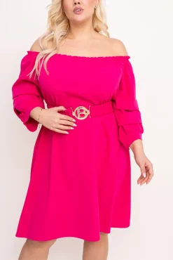 Włoski Fuksjowa Sukienka z paskiem VOUGI