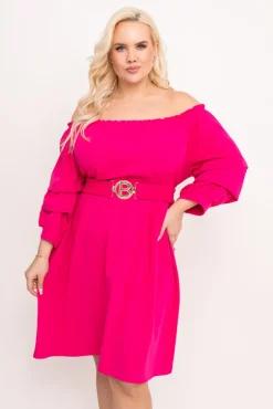 Włoski Fuksjowa Sukienka z paskiem VOUGI