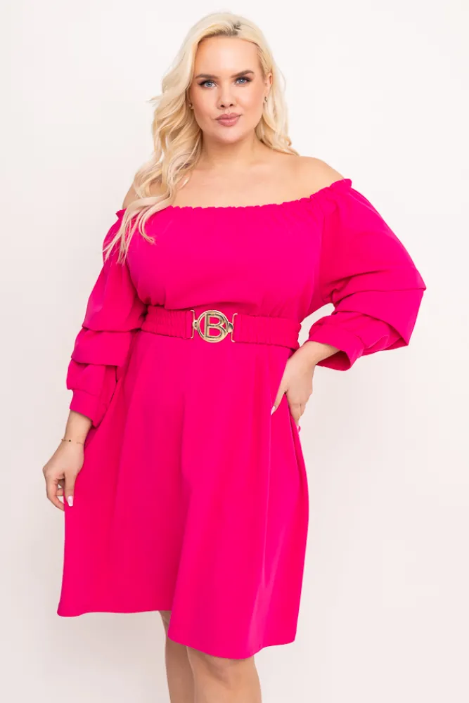 Włoski Fuksjowa Sukienka z paskiem VOUGI