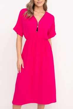 Włoski Fuksjowa Sukienka z rozsuwanym dekoltem TRIZI