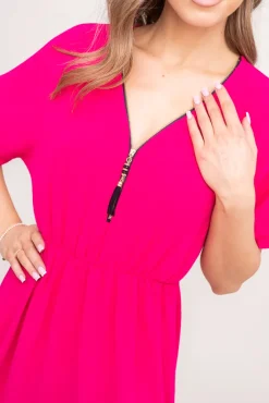 Włoski Fuksjowa Sukienka z rozsuwanym dekoltem TRIZI