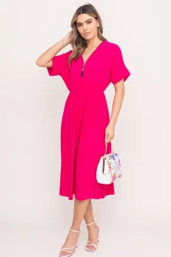 Włoski Fuksjowa Sukienka z rozsuwanym dekoltem TRIZI