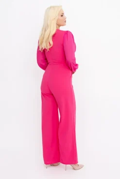 Damskie Włoski Fuksjowy Kombinezon z prześwitującymi rękawami KOBERI