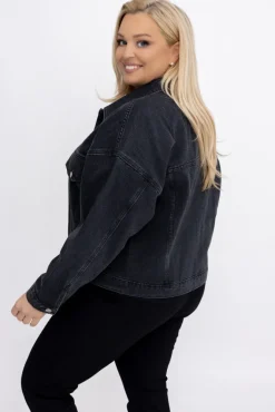 Damskie Włoski Grafitowa Kurtka jeansowa z dżetami ARGENTA