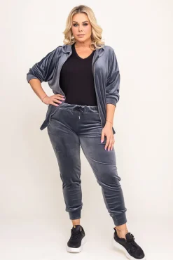 Damskie Włoski Grafitowy Komplet Dresowy welurowy KARMENIO