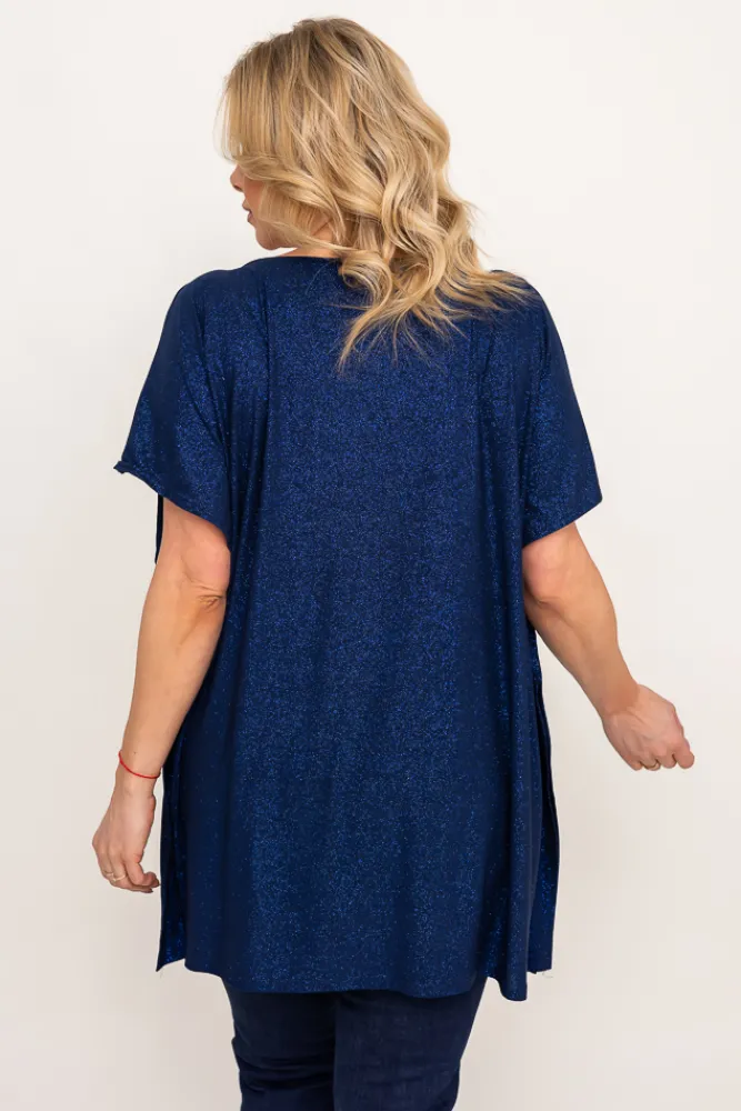 Damskie Polski Granatowa Bluzka brokatowa MALPEZA