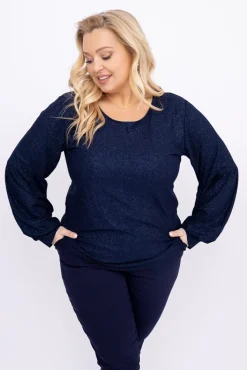 Damskie Polski Granatowa Bluzka brokatowa WINERSI