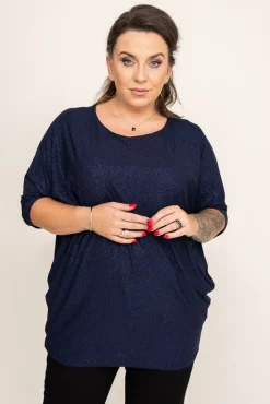 Damskie Polski Granatowa Bluzka Brokatowa DEQUZI