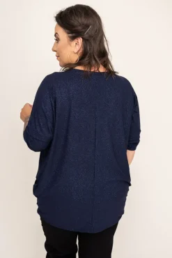 Damskie Polski Granatowa Bluzka Brokatowa DEQUZI