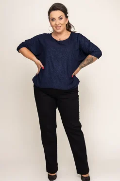 Damskie Polski Granatowa Bluzka Brokatowa DEQUZI