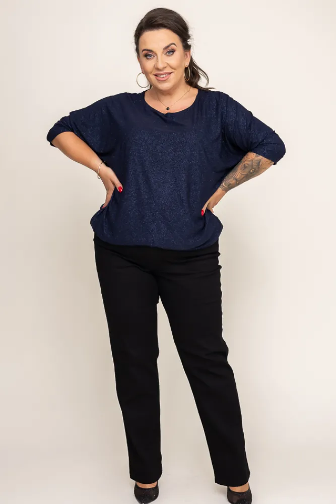 Damskie Polski Granatowa Bluzka Brokatowa DEQUZI