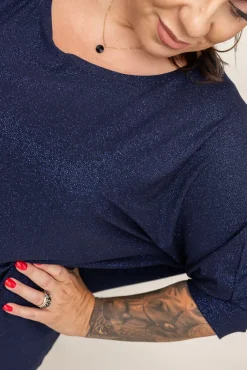 Damskie Polski Granatowa Bluzka Brokatowa DEQUZI