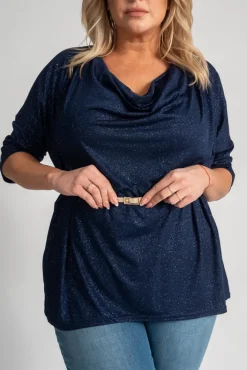 Damskie Polski Granatowa Bluzka brokatowa SANOMI