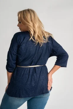 Damskie Polski Granatowa Bluzka brokatowa SANOMI