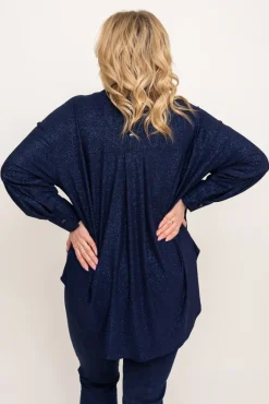 Damskie Polski Granatowa Koszula brokatowa oversize DESINO