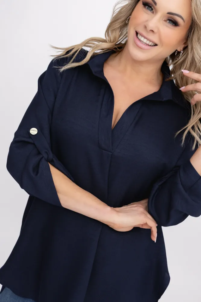 Damskie Polski Granatowa Koszula METUZINO