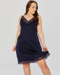 Polski Granatowa Koszula nocna satynowa SELINA